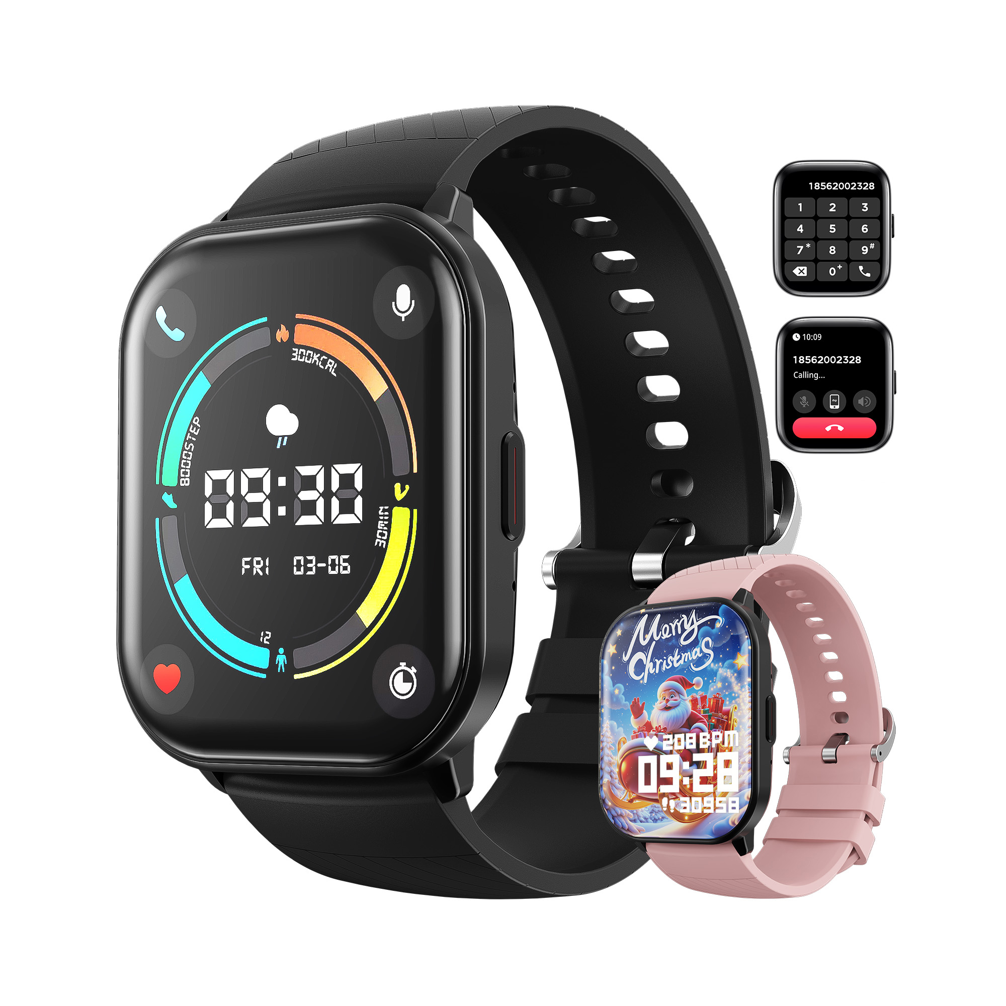 AUOSHI Smart Watch Fits for Android & Iphone (Bluetooth Answer/Make Calls), 2.01 inch IP68 Waterproof Tracking Fitness, Sleep Monitor/Pedometer/Calories,Multiple Sports Modes,Black