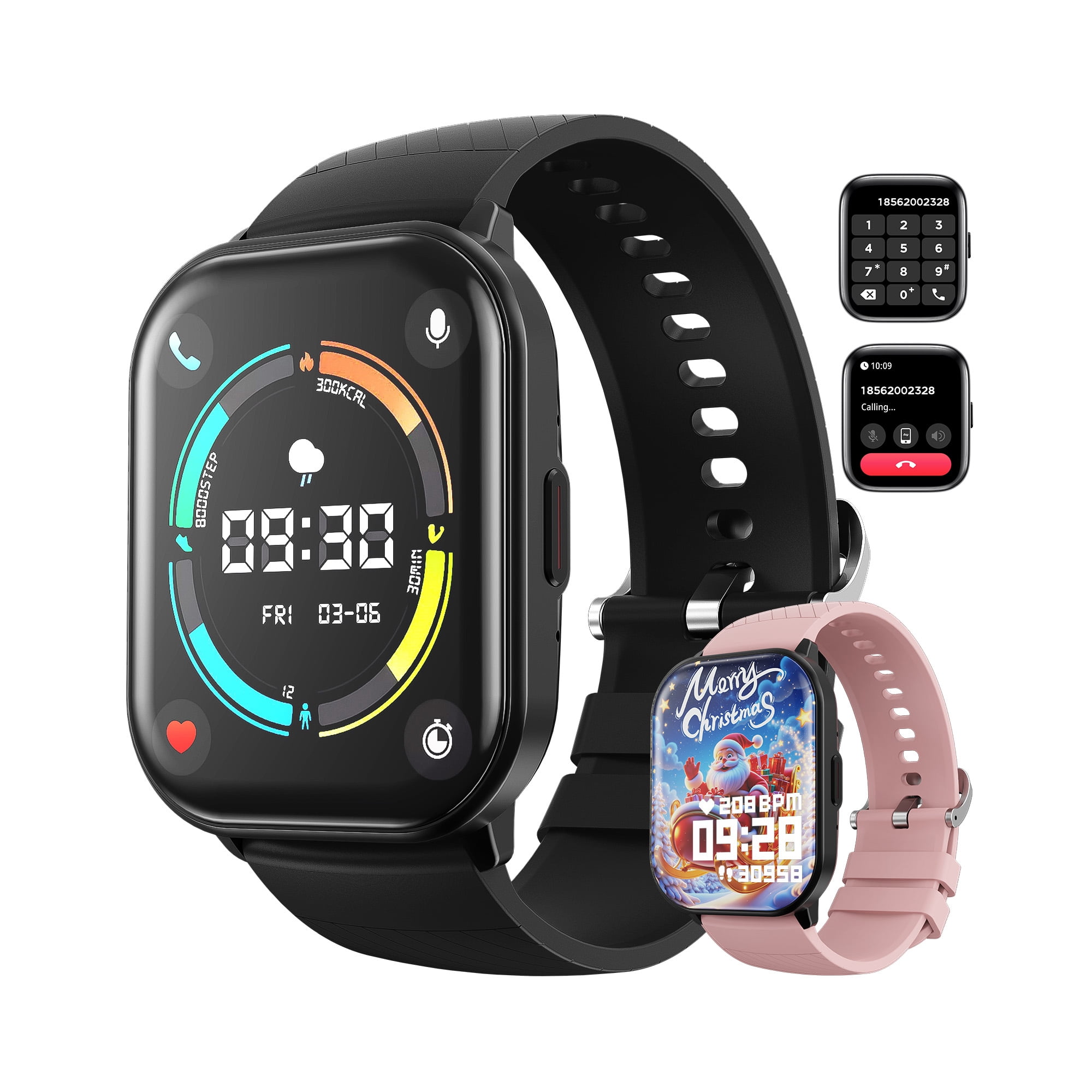 AUOSHI Smart Watch Fits for Android & Iphone (Bluetooth Answer/Make Calls), 2.01 inch IP68 Waterproof Tracking Fitness, Sleep Monitor/Pedometer/Calories,Multiple Sports Modes,Black