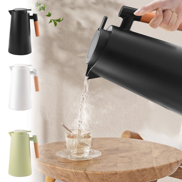 Holiday Gifts! Gspmoly Insulated Kettle Home Use Press Kettle Double Glass Liner Handle Beechwood Strong Heat Preservation Press A Button Out of Water Holiday Gifts