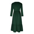 thumbnail image 4 of Liquidation! Hontri Robes pour Femmes 2024 Robe Décontractée à Manches Longues Plissée Col Rond Couleur Unie Verte,m, 4 of 4
