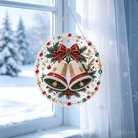 Christmas Pearl Art Diy Pearl Diamond Art Hanging Suncatcher Ornament,Santa Christmas Hanging Pendant, Handmade Holiday Rhinestone Gem Craft Crystal Pearl Bead Wall Window Decor