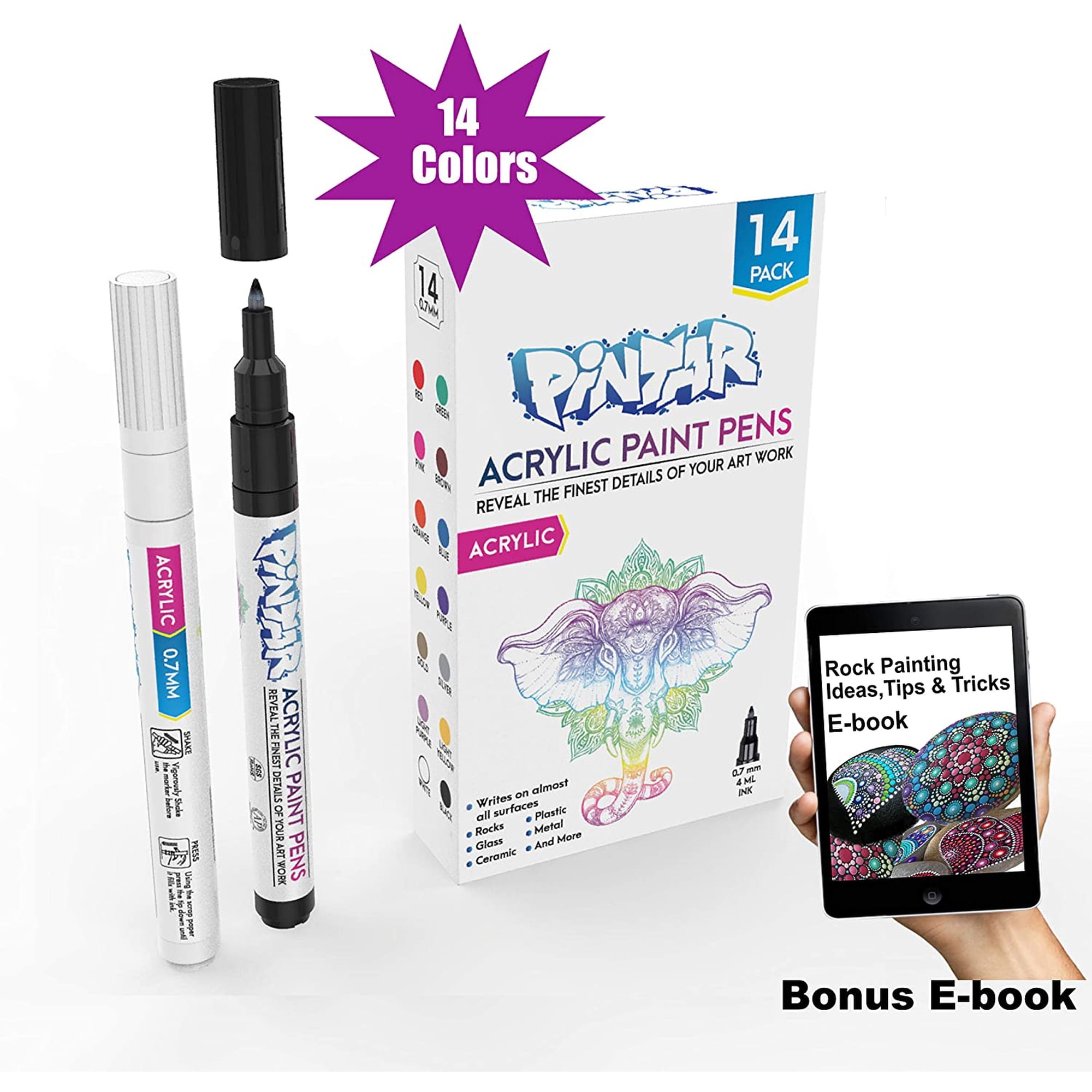 Premium Acrylic Paint Pens – 12 Colors For Rocks, Glass, Wood, Fabric & DIY Crafts