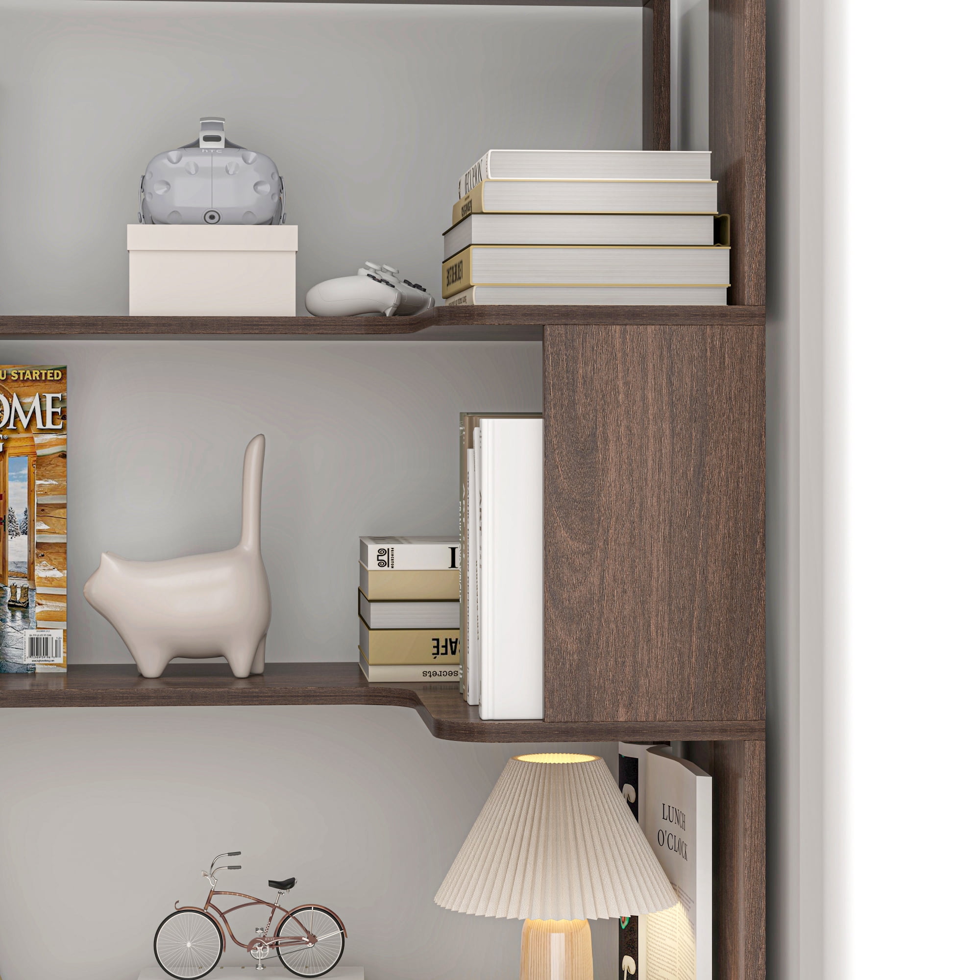 Leumius 5 Tier Freestanding Bookshelf,Wooden L-Shaped Corner Bookcase with Anti-drop Panel and Anti Tipping Device, Display shelf Open Storage,Dark Brown