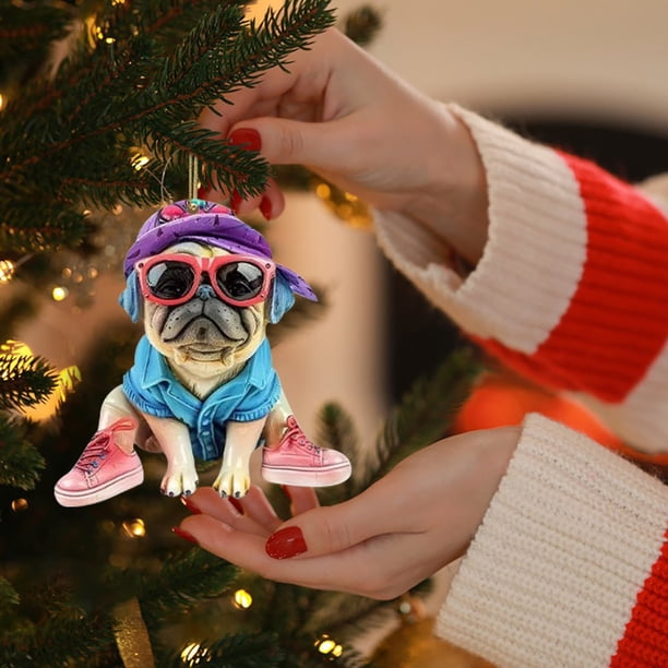 Fiudx Colgante de Perro Acrílico, Adorno Plano para Árbol de Navidad, Adorno Navideño Único, Idea de Regalo Versátil, Decoración para Amantes de Las Mascotas, Fácil de Colgar, Ideal para Árboles y Co