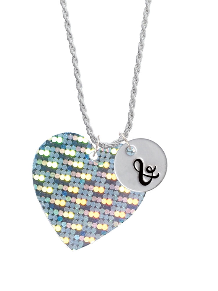 Delight Jewelry Acrylic Large Hologram Heart Silvertone Script Initial Disc - & - Charm Necklace, 20"+3"
