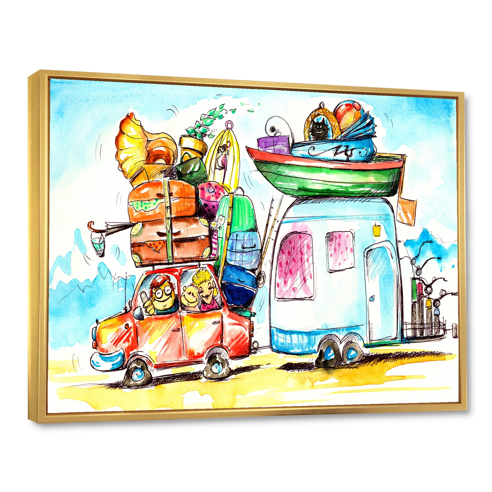 Designart 'Caravans With Family Travel' Farmhouse Framed Canvas Wall Art Print