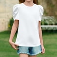 thumbnail image 4 of Inglocry Girls Puff Short Sleeve Shirts Summer Ribbed Knit Crewneck T Shirt Tops Tee Blouse Cute Summer Tops For Teens White 9-10Y, 4 of 4