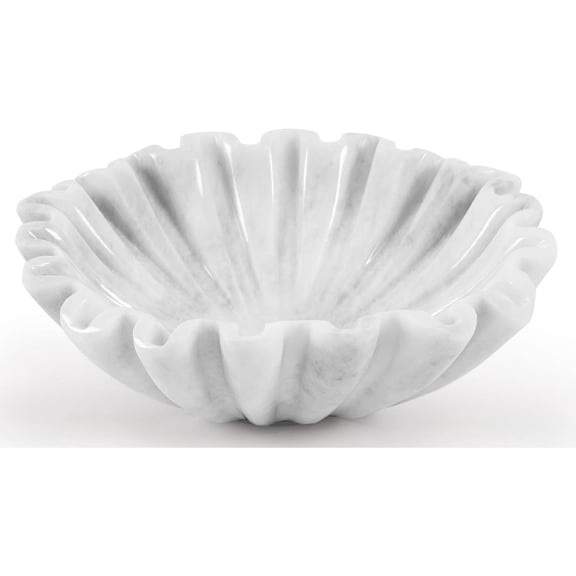 Radicaln Marble Ruffle Bowl Handmade White 8 inch Fruit Bowl for Kitchen Table Centerpiece, Decorative Scallop Bowl for Entryway & Coffee Table, Modern Marble Bowl for Home Décor