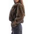 thumbnail image 4 of Women's Lapel Cropped Faux Fur Jacket Long Sleeve Short Furry Coat with Pockets 100% Polyester Warm Fluffy Winter Outerwear, 4 of 7