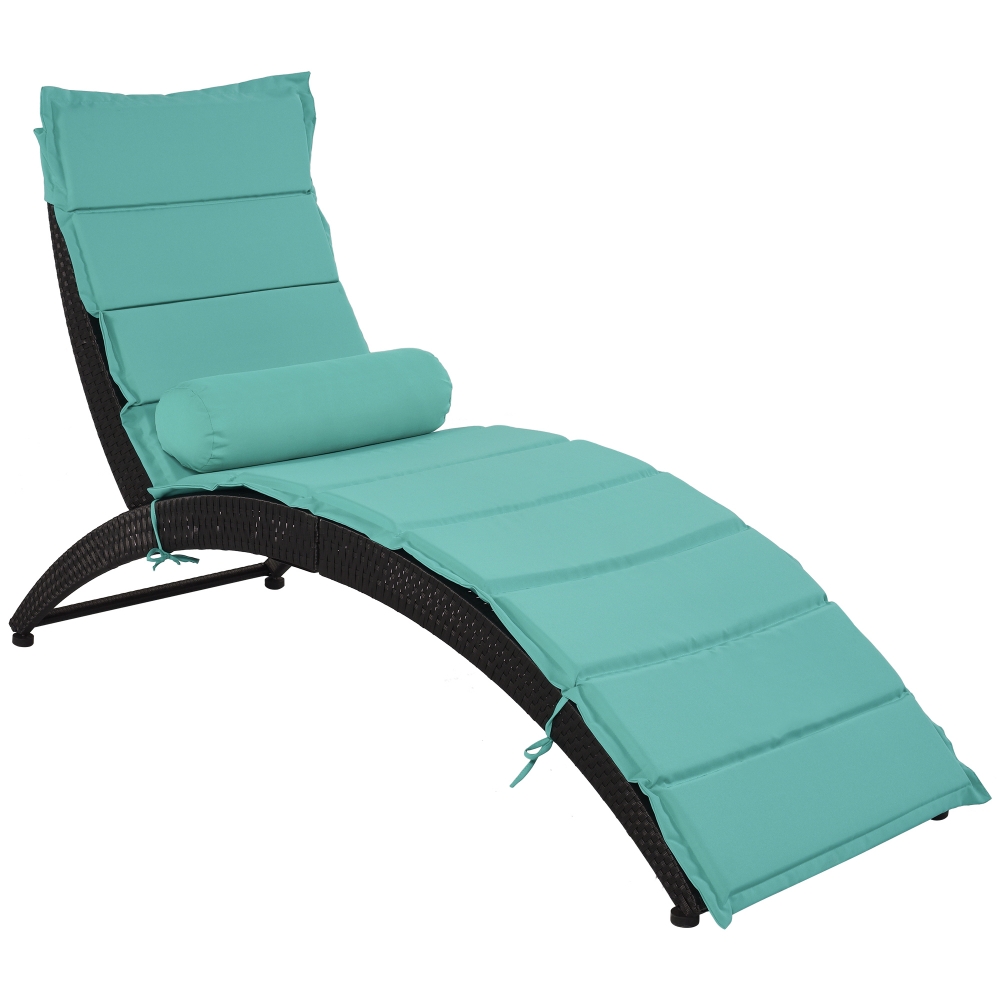 1pc Patio Wicker Sun Lounger,Foldable Chaise Lounger with Removable Cushion and Bolster Pillow,Sun Bed with Steel Frame,PE Rattan Folding Chair for Poolside Backyard Deck Porch Garden - image 5 of 9