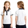 thumbnail image 2 of Domuza Kids Girls Polo Shirt Casual Short Sleeve Lapel Button Up Pullover Comfy Soft Quick Dry Sport Golf School Class Uniform-Black 3-4 Years, 2 of 3