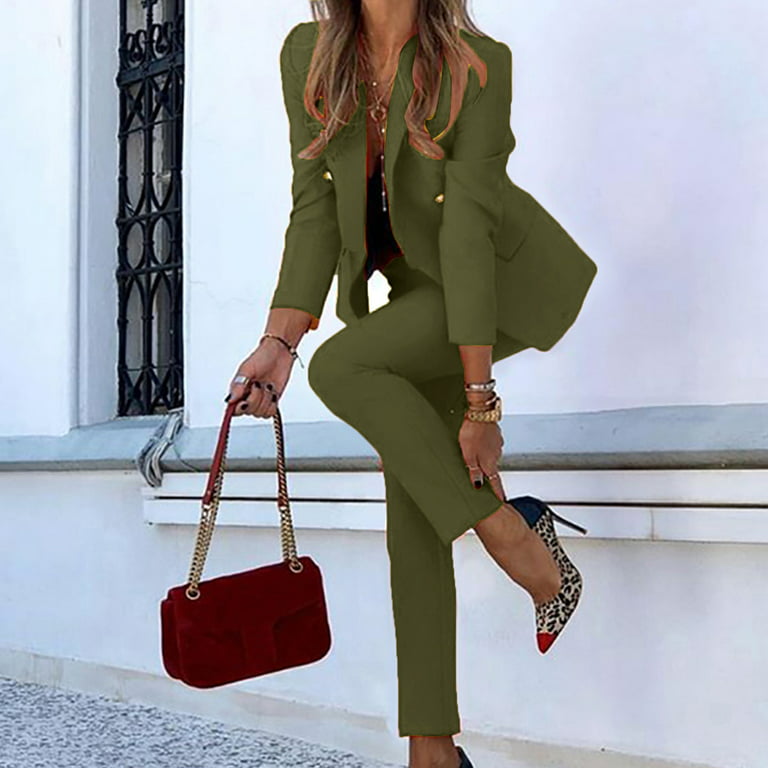 Women's Fashion Casual Outfits Clothes Set Ladies 2 Piece Solid Color Long  Sleeve Coat Pants Outwear Office Women Trendy Stylish Clothing Suits Female  Leisure Elegant Loungewear 