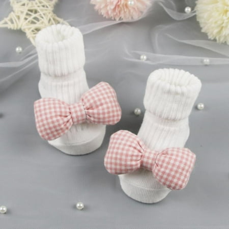 

Sock Baby Girl Boy Bow Tie Knitting Floor Sock 0-12M Plaid Print Warm