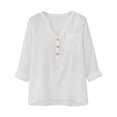 thumbnail image 6 of Yievot Linen Shirts for Women Loose Casual V Neck 3/4 Sleeve Button Blouses Summer Beach Vacation Tops with Pocket, 6 of 6