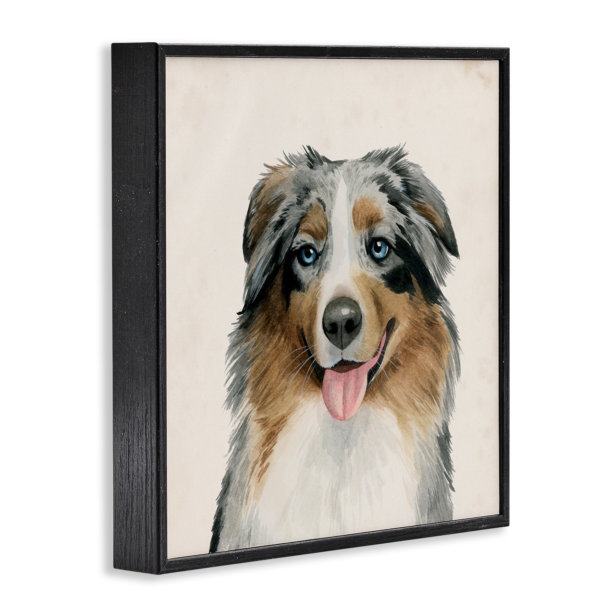 Stupell Industries Charming Australian Shepard Dog Animals & Insects Painting Black Framed Art Print Wall Art, 17 x 17