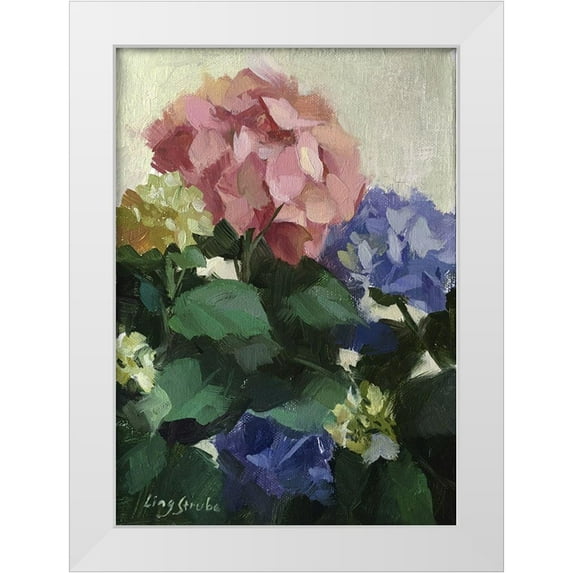 Strube, Ling 14x18 White Modern Wood Framed Museum Art Print Titled - Red and Blue Hydrangeas
