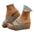 thumbnail image 1 of IUJSOY Womens Summer Two Strap Platform Wedge Slide Sandals Beach Arch Support Footbed Sandals, 1 of 9