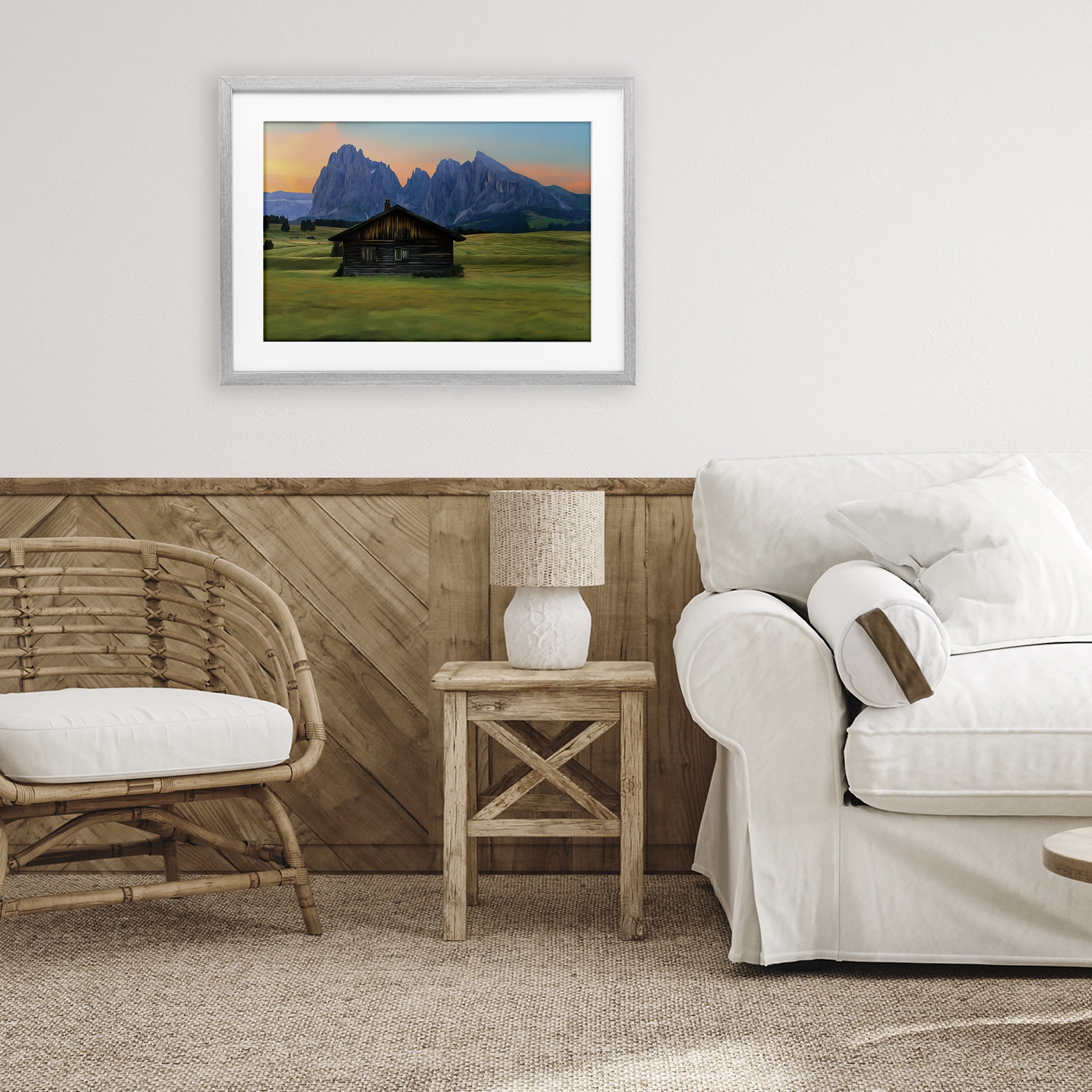 Stupell Industries Solitary Cabin with Looming Cliffs Gray Framed Print Under Glass, design by Renel Peters