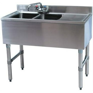 Commercial Stainless Steel Two Compartment Under Bar Sink with Right Drainboard 19" x 36"