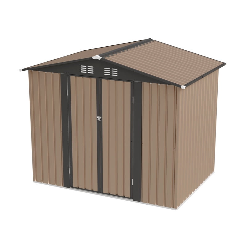 8x5 FT Outdoor Storage Shed with Lockable Door & Vent, Bike Tool Storeroom, Metal Shelter with Roof for Lawn Backyard