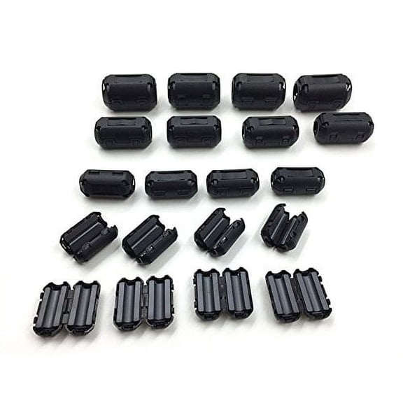 20 Pcs Snap on Ferrite Core Cord Ring RFI EMI Noise Filter Suppressor Cable Clip for 3.5mm/5mm/7mm/9mm/13mm Diameter Cable, Black