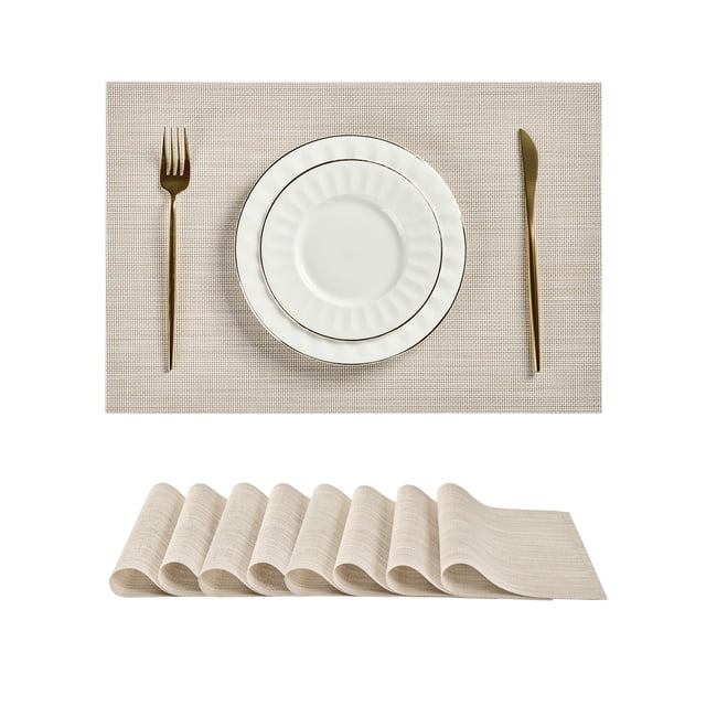 Juego de 8 manteles individuales Leetaltree de PVC resistente al calor, color beige y blanco
