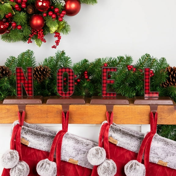 Northlight Metal Lettered "NOEL" Christmas Wooden Stocking Holders - 6" - Set of 4
