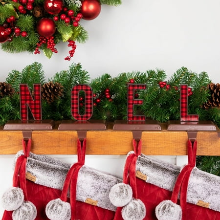Northlight Buffalo Plaid Noel Christmas Stocking Holder - 4.5" - Red and Black - Set of 4