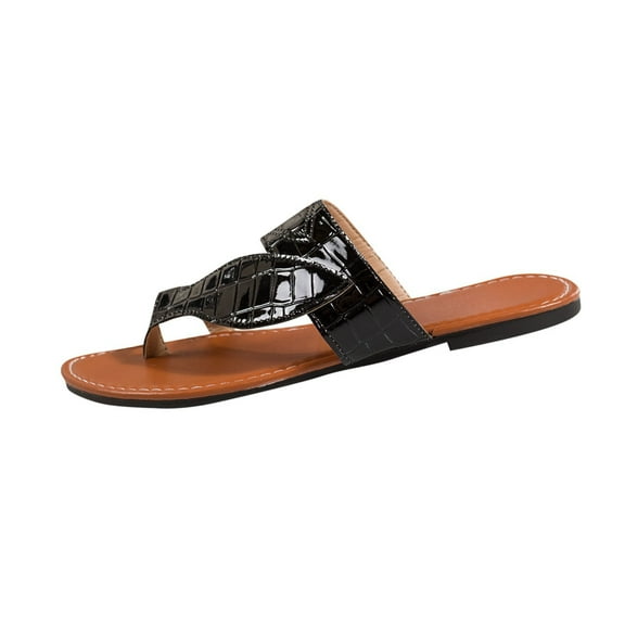 Hopeusnice Flats Shoes for Women PU Materials Summer Shoes Breathable Soft Trendy Non-Slip Women's Flats Shoes Flat Heel Thong Toe Slip-Resistant Walking Shoes Black 38