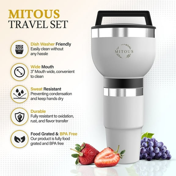 MITOUS Tumbler and Bowl Set, Double Wall Insulated Vacuum Set - White 00013