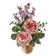 thumbnail image 2 of Nearly Natural Large Rose and Dancing Daisy with Wooden Pot in Pink, 2 of 3