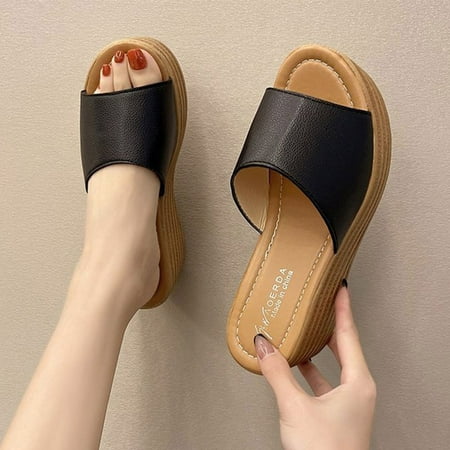 

Women s Ladies Fashion Casual Solid Open Toe Platforms Sandals Beach Shoes Black 6.7404