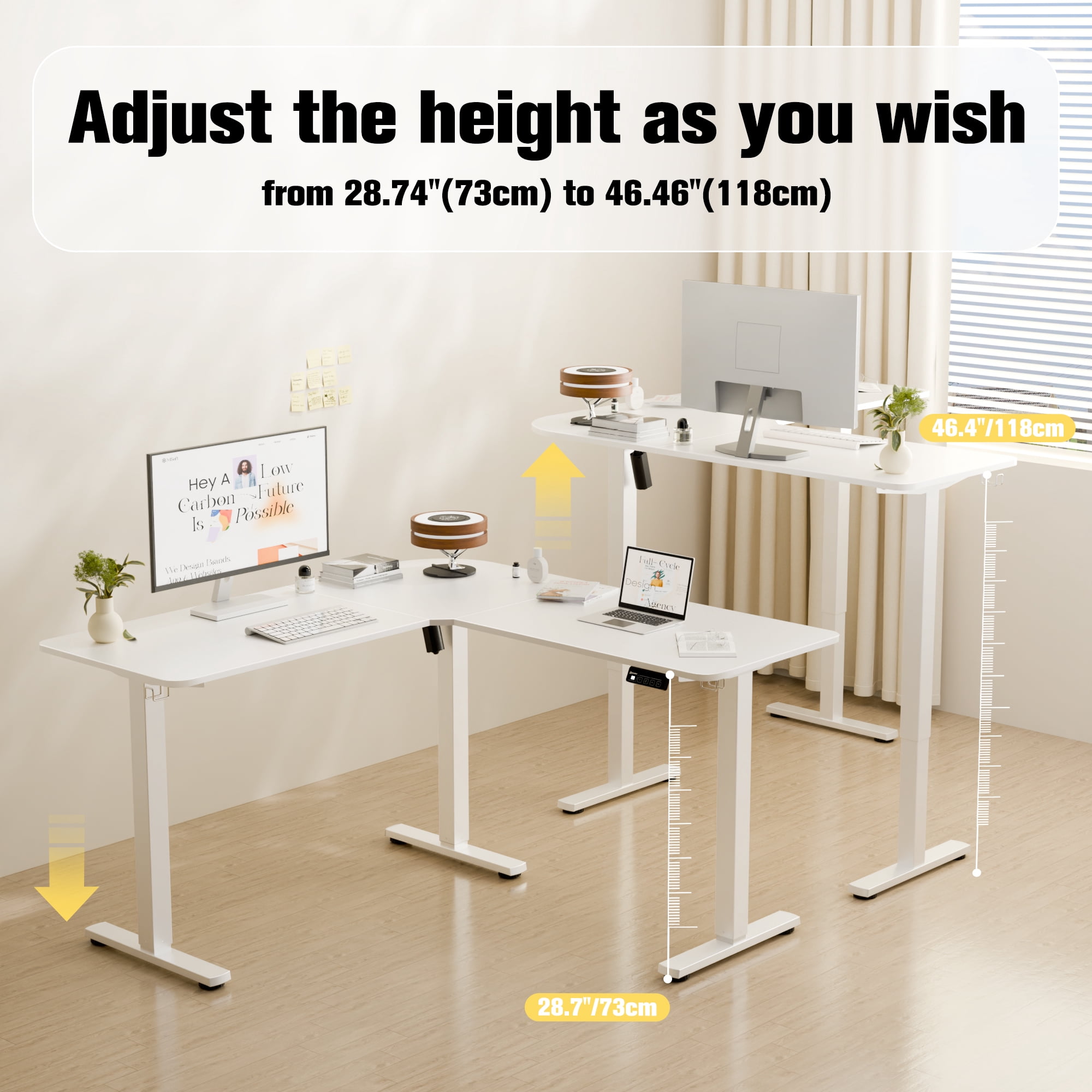 Ergomaker  L-Shaped Electric  Standing Desk  50.8 x 50.8 inches Height Adjustable Corner White Table  for Adult