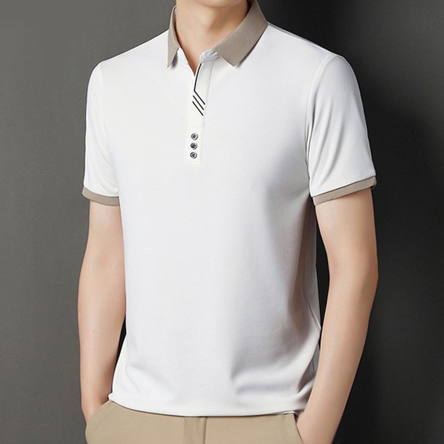 Golf Shirts for Men Cotton Blend Short Sleeve Button Collared T-Shirts Mens Casual Color-Block Pullover Slim-Fit Athletic Workout Tees Tops