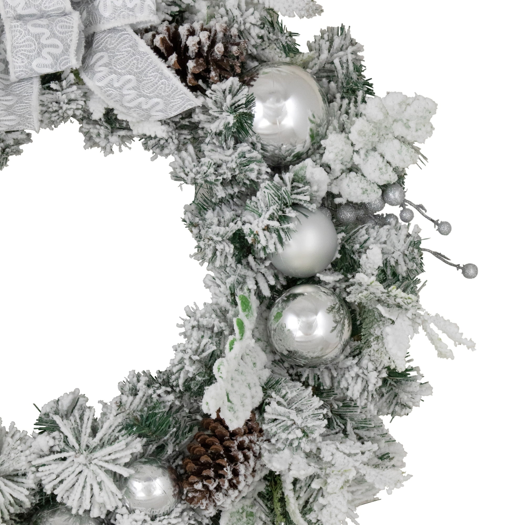 Northlight Glitter and Frosted Foliage Artificial Christmas Wreath with Bow 30-Inch Unlit - 30"