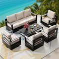 thumbnail image 3 of Meetleisure Outdoor Rust-Proof Aluminum Frame 3-Seat Sofa Set, 1 Three-Seat Sofa 2 Chairs and 2 Rocking Chairs, Suitable for both Indoor and Outdoor， Beige, 3 of 14