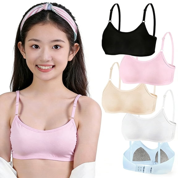 Cotton First Bras for Teen Girls Wireless Lightly Padded Training Bras Adjustable Straps Smooth Comfort Breathable Stretchy Soft Youth for Growing Girls 10-16 Years