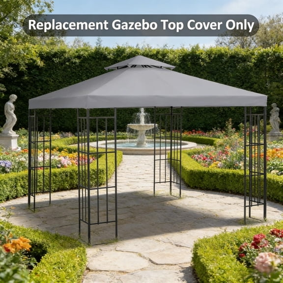 10x10 Gazebo Canopy Replacement Top 2-Tier Roof Replacement Cover for 9.8 x 9.8 Pop Up Canopy Frame PA Coated Polyester Waterproof Canopy Top Only Light Grey