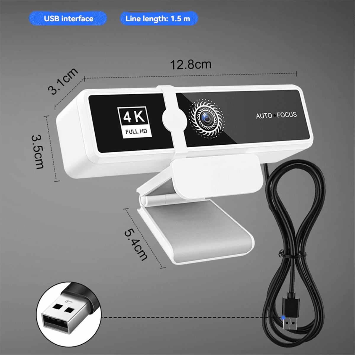 4K High Definition Computer Camera Network Live Broadcast High Definition Video Conference USB Camera White