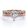 thumbnail image 1 of JeenMata Anillo de Compromiso Solitario 2 Ct Corte Pera, Pavé 3 Puntas, Filigrana Milgrain Art Déco, Conjunto Anillo Boda Trío, Baño Oro Rosa 18 K sobre Plata, 1 of 6