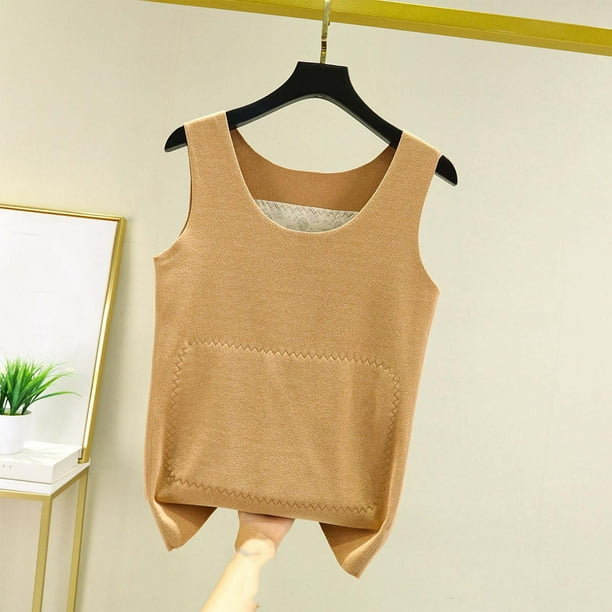 Ropa interior térmica Tops de moda para mujer de invierno sin mangas de cuello redondo cómodas camisetas sin mangas lisas regulares blusa de poliéster para mujer