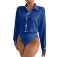 thumbnail image 3 of Vetsdori Womens Long Sleeve Shirts Bodysuit Blusas Button down Collar Solid Color,Casual Tops for Ladies, 3 of 9