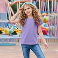 thumbnail image 2 of ZACPNCV Girls Ruffle Sleeve Shirts Summer Crewneck Eyelet Tee Tops Casual Cute Blouse Purple 4-5 Years, 2 of 9