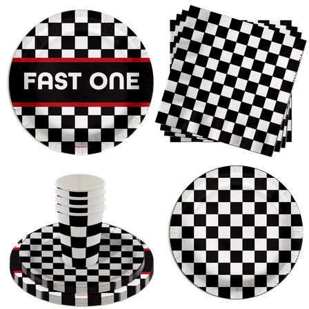 Birthday Galore Disposable Party Supply Sets with Plates Cups Napkins, Black White