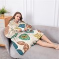 thumbnail image 5 of Oversized Wearable Blanket Hoodie,Beige Pioneer Flower and Leaf Pattern Sherpa Blanket Hoodie with Super Pockets,Super Warm Fuzzy Pullover for Women & Men, 5 of 6