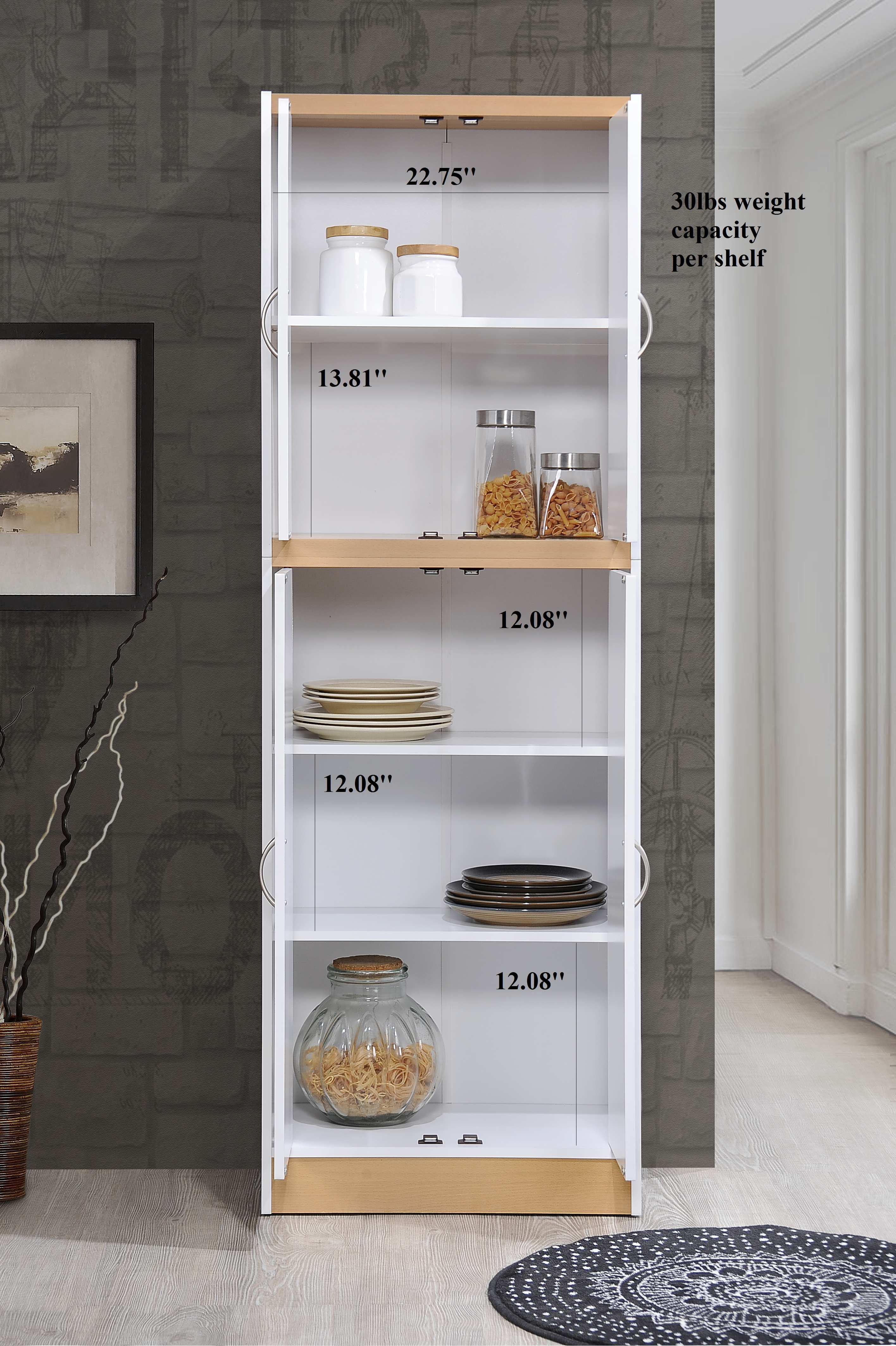 Hodedah 4 - Door Kitchen Pantry with 4 - Shelves, White