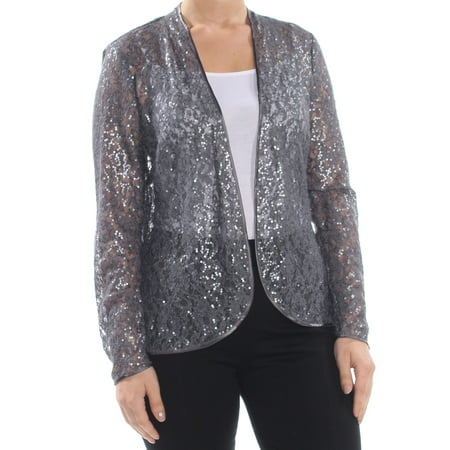 Evening Jacket Coat - SLNY Womens Gray Sequined Lace Evening Jacket Size: 12