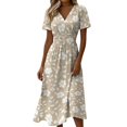thumbnail image 2 of Long Dresses for Women Summer Wrap V-Neck Short Sleeve Vintage Dress Evening Party Beach Vation Sundress, 2 of 7