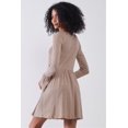 thumbnail image 3 of Taupe Horizontal Stripped Embroidery Detail Long Sleeve With Flare Hem Mini Dress S, 3 of 3