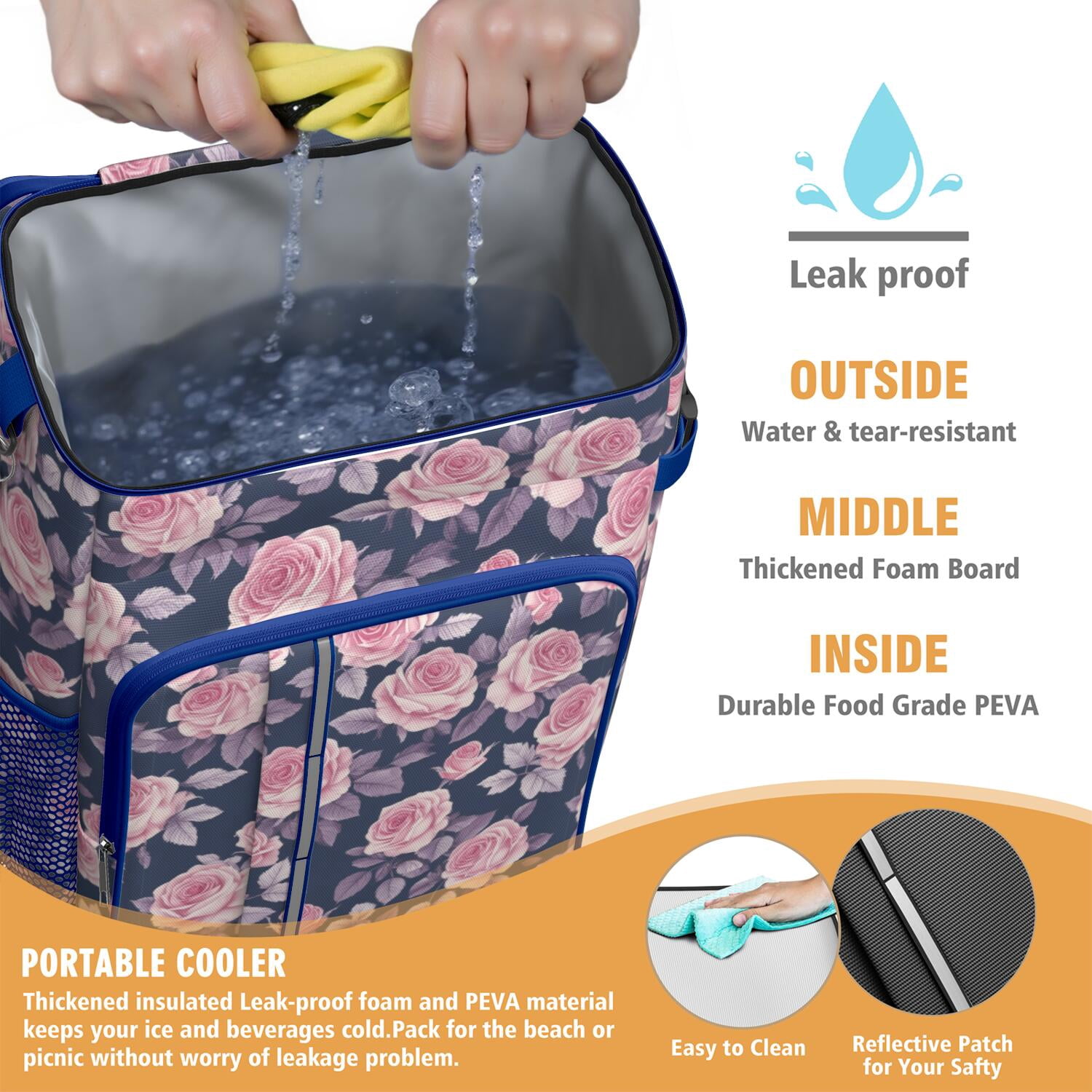 Travel Cooler Bag - Pioneer Flower Camping Beer Cooler Backpack with Bottle Opener- Waterproof Insulated Picnic Backpacks - Cooler Bag for Beach